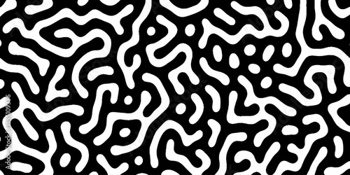 Abstract black and white pattern of swirling lines and shapes. High contrast turing pattern of black meandering lines on a white background, concept for abstract backgrounds, textile prints,decoration