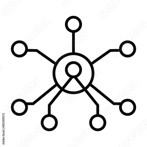 Network Hub Connection Icon – Central Node Data Flow Structure Line Symbol
