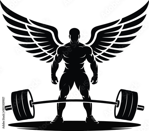 Winged Bodybuilder Barbell Strength Silhouette