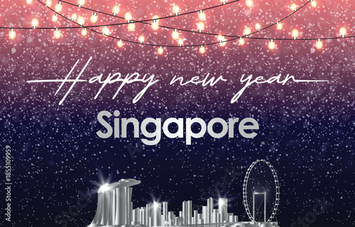 singapore 2026 happy new year template banner with modern 3d text effect and beautiful sparkle luxury shiny ornament abstract gradient purple background design 