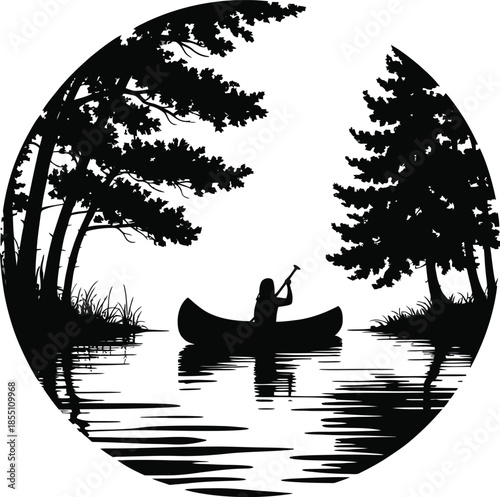 Canoeist on Mirror Lake Silhouette