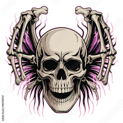 Skull with Hands Surrounding the Head Graphic Illustration.