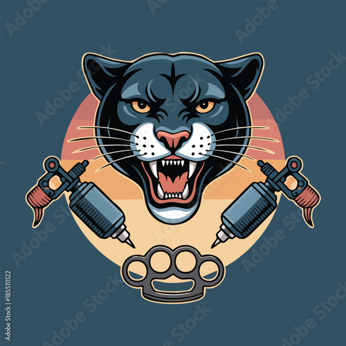 Ferocious Panther Head Portrait with Fierce Expression.