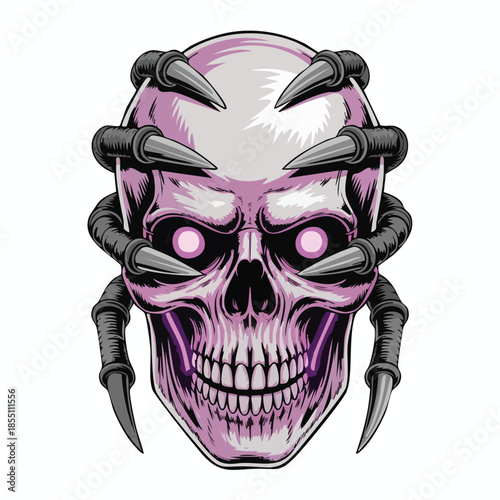 Mechanical Skull with Tentacle Claws Illustration.