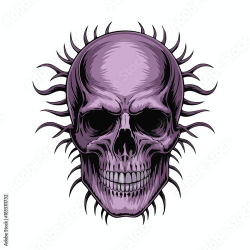 Purple Spiked Skull Portrait Artwork Illustration.