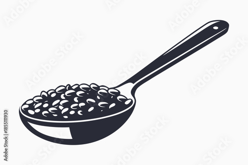 Spoonful of Seeds Isolated on White, Nutrition Icon, Simple Dark Design