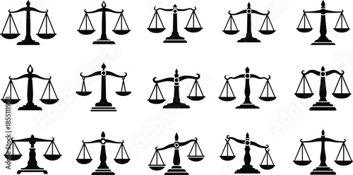 Fifteen black and white balance scale arranged in a grid pattern justice symbol
