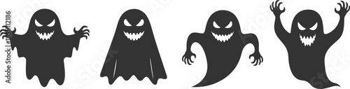 Four Black Ghosts with Different Poses and Expressions Halloween spooky scary