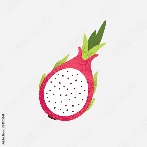 Pitaya section, half of ripe exotic asian dragon fruit. Flat vector cartoon illustration isolated on white background