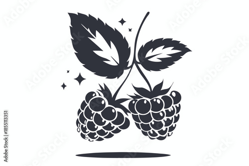 Three outlined raspberries with leaves create a simplistic food element on a white backdrop