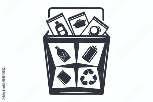 Trash bin showing recyclable bottle container and a recycling logo symbol
