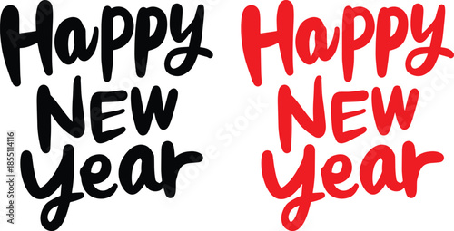 Happy New Year icon set. Lettering text for Happy New Year.