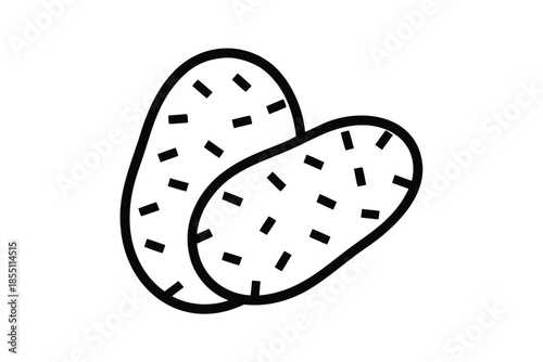 Two Potatoes Line Art Style on White Background Stock