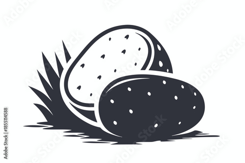 Two potatoes rendered with bold outlines sit together, simple food concept