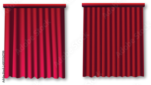 Elegant red stage curtains or window blinds, illustrating opulent fabric and dramatic flair