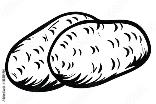Two Stylized Potatoes with Detailed Skin Texture on White