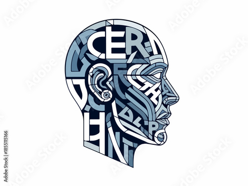 Abstract Graphic Portrait of a Human Head in a Modern Style