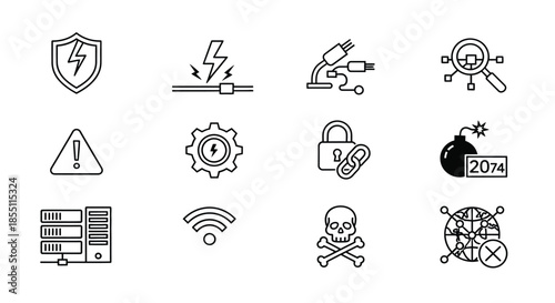 Cybersecurity icons representing various threats and protections