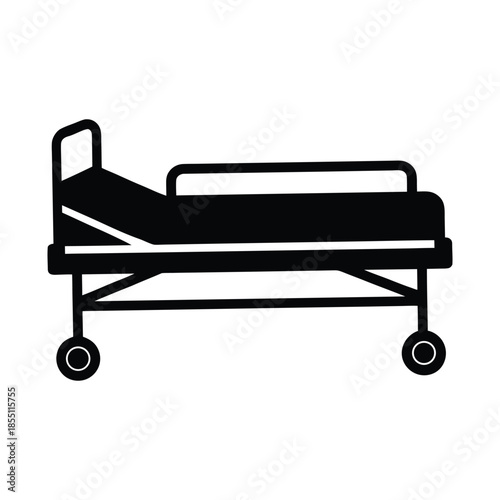 Hospital bed on wheels with side rails, a common medical furniture item found in healthcare settings for patient care and recovery