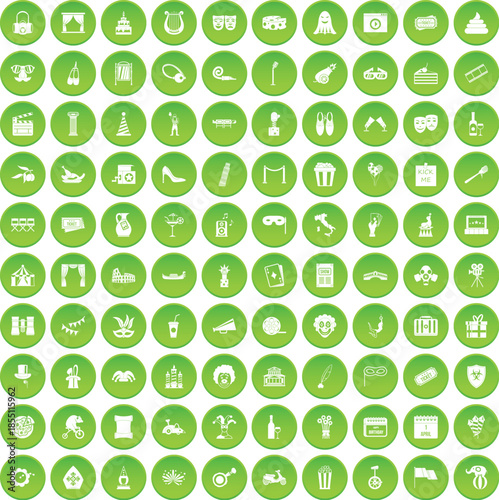 100 mask icons set green circle