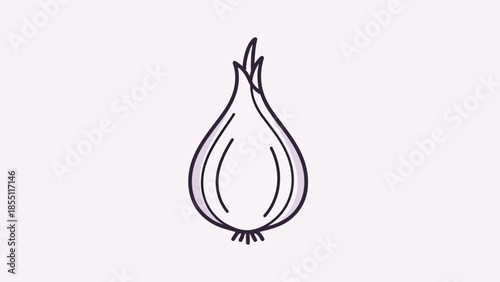 Stylized Onion Illustration with Purple Outline on Light Background
