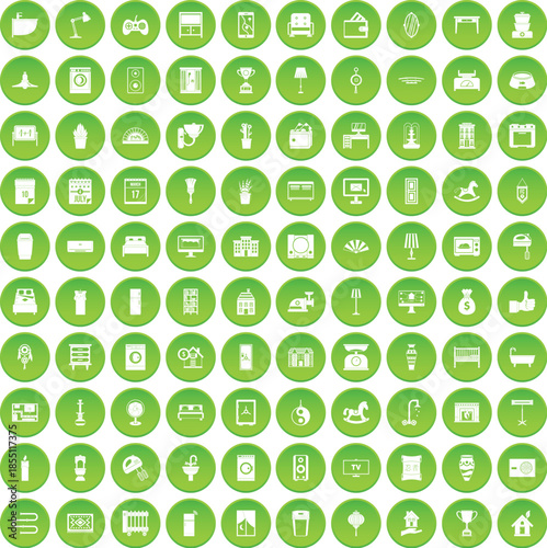 100 interior icons set green circle