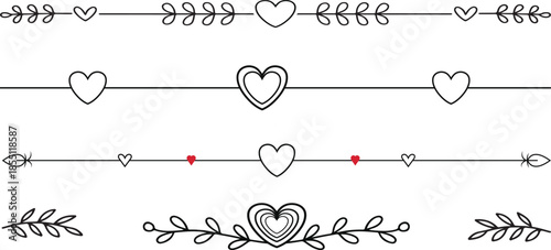 A collection of decorative borders adorned with heart shapes and leaf motifs