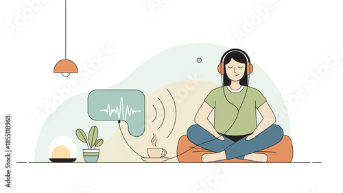 Woman Practicing Yoga Meditation at Home.