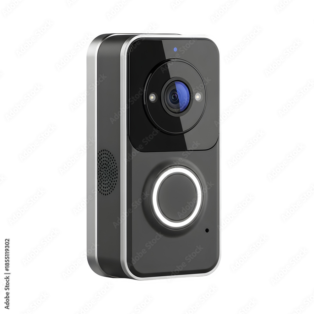 Obraz premium Smart video doorbell camera with wide angle lens and motion detection isolated on transparent background