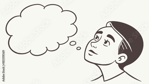 Thoughtful man with a speech bubble expressing ideas and inspiration