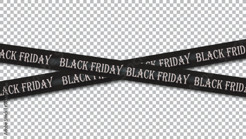 Black friday sale banner with crossed ribbons and transparent background for promotional design