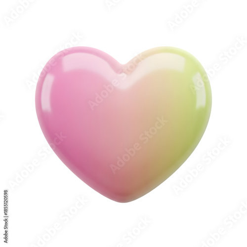 Glossy Pink and Green Gradient Heart Symbol on White Background.