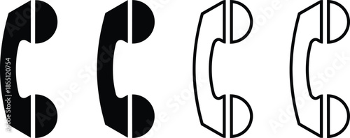 Telephone handset phone icon outline and solid style, cad drawing flat vector illustration, minimal call communication symbol isolated on white background