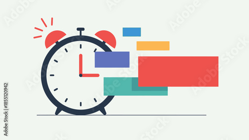 Alarm Clock with Colored Rectangles and Bells.