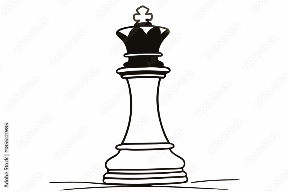 Fototapeta premium Minimalist Black and White Chess King Piece Illustration