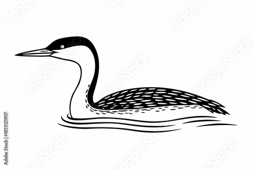 Black and White Stylized Water Bird Swimming Illustration