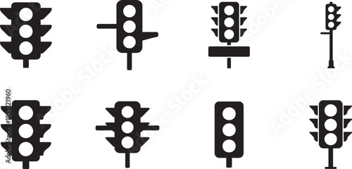 Traffic light icon set vector EPS with red yellow green signals for road safety, transport and urban design.