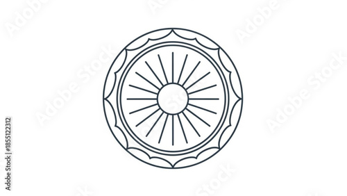 Line Art Mandala Sun Symbol Isolated on White Background