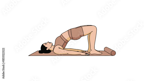 A person performs a bridge pose on a yoga mat.