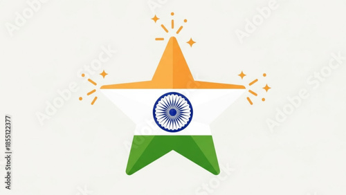 Indian Flag Star with Ashoka Chakra Sparkling Isolated Vector Illustration