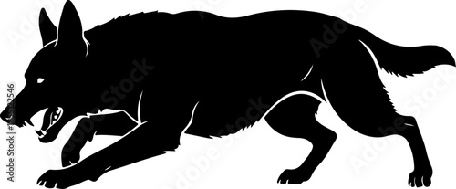 Aggressive military dog leaping in attack silhouette vector illustration