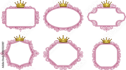 Pink and gold crown framed text boxes with decorative borders