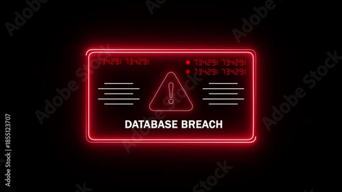  database breach Alert. Warning security breach computer hacking warning message hacked Warning symbol on the screen privacy protection data hacking malware virus Danger sign.4k video
