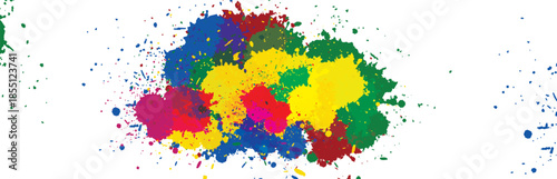 Vibrant multi-colored paint splatters create an expressive abstract background for creative graphic design projects