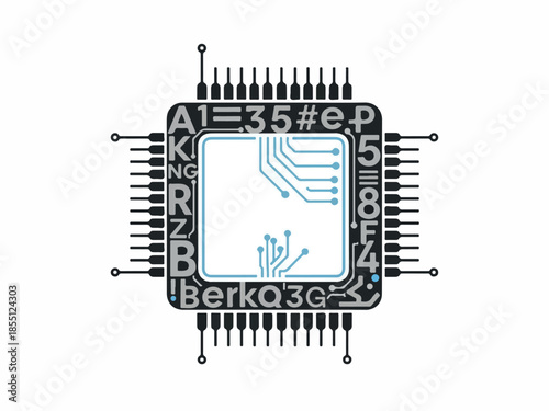 Modern Digital Circuit Board Design Concept Illustrative Depiction of an Integrated Microchip on a White Background