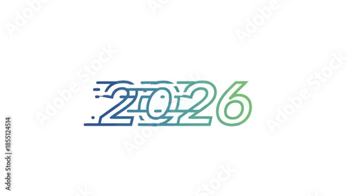 A futuristic gradient-colored graphic displaying the year 2026 in bold, stylized font on a clean white background.