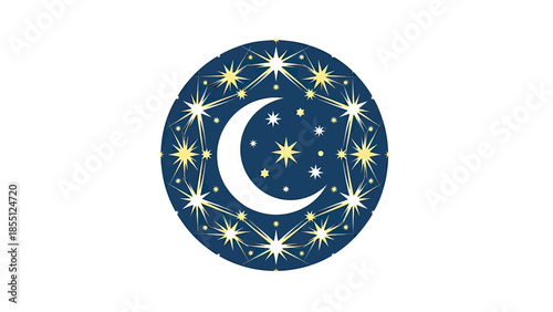 Celestial Moon and Star Circle Logo