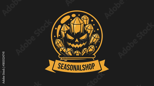Halloween Jack-o-lantern Crystal Ball Logo Emblem Spooky Scary Orange Black