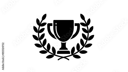 Black trophy with laurel wreath icon vector illustration