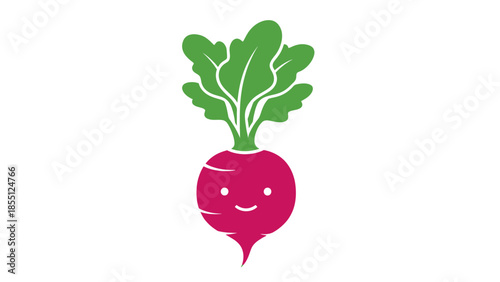 Happy Beetroot Character with Green Leaves, Isolated on White